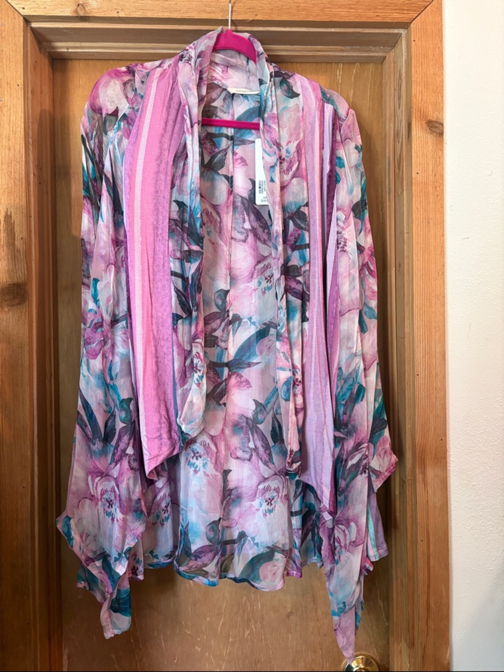 Soft Surroundings Pink Floral Lightweight Draped Jacket